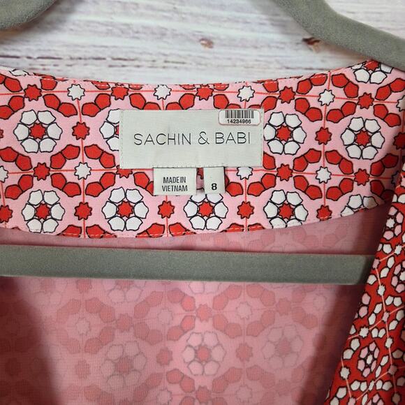 Anthropologie Sachin & Babi Pink Faux Wrap Blouse 8 w/ Tie Chic Dainty Ethereal - Picture 5 of 13